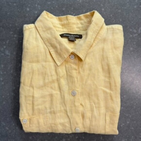 Tommy Bahama Yellow 100% Linen Long Sleeve Button-Up Shirt - Size XL - Picture 2 of 12